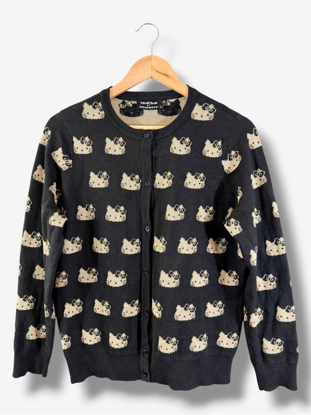 ModCloth x Hello Kitty Kawaii Icon Cardigan Size 1X Black Metallic Gold Logo